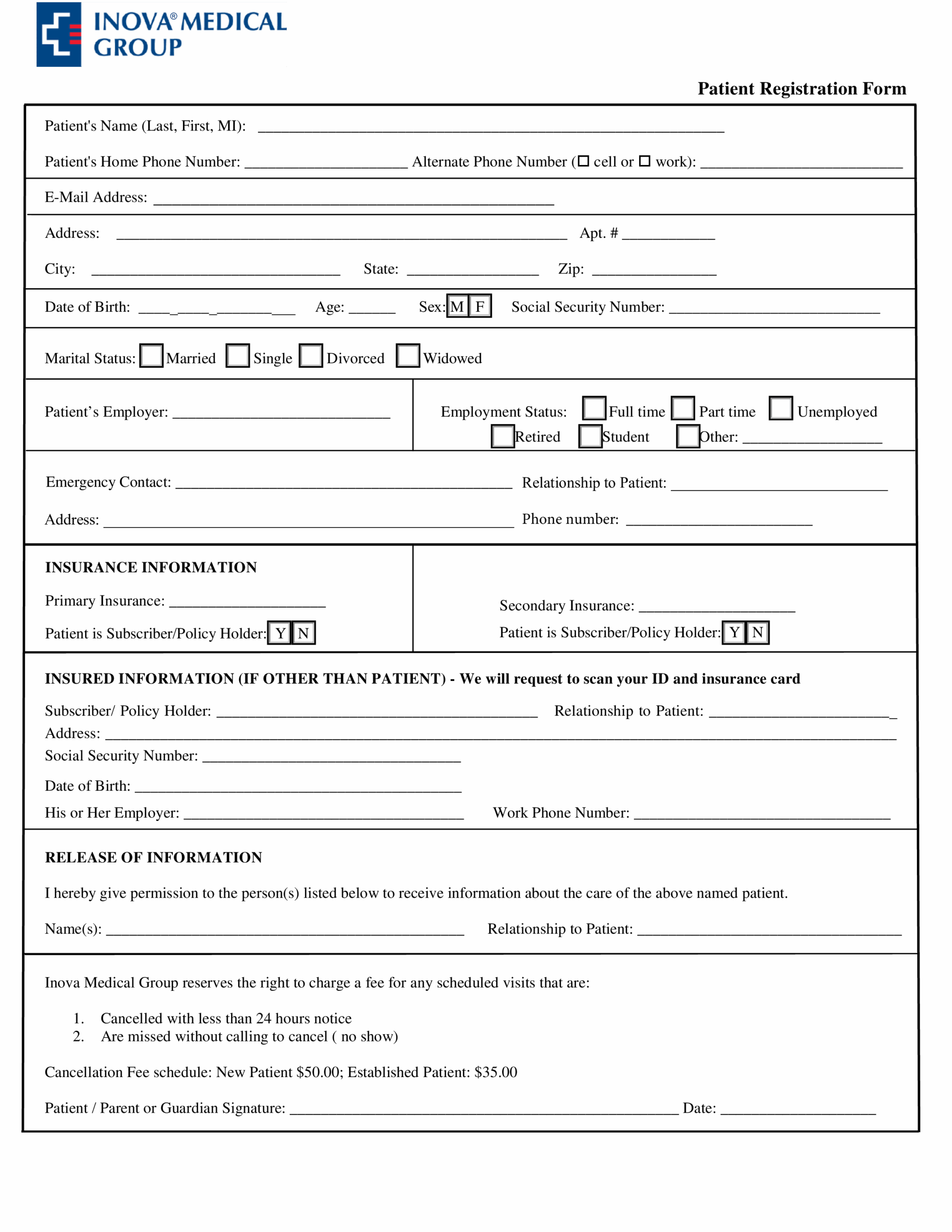 Printable Patient Registration Form Templates At Allbusinesstemplates