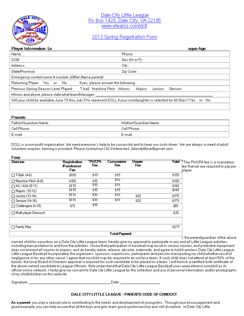 Printable Registration Form Templates At Allbusinesstemplates