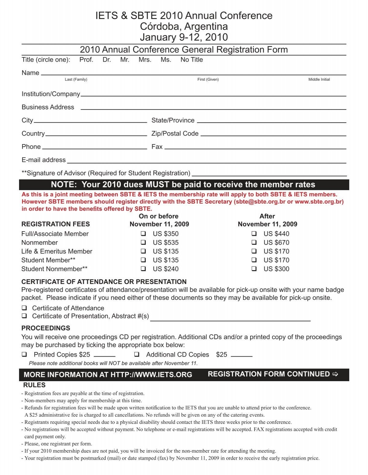 Printable Registration Form