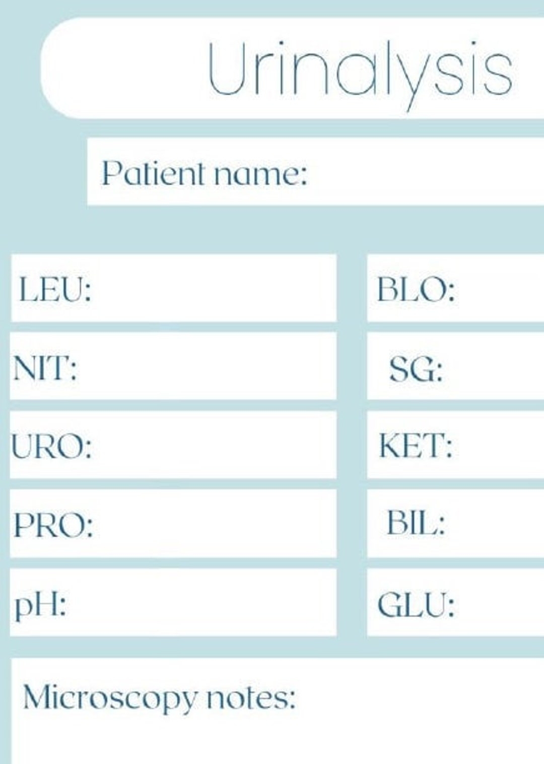 Printable Urinalysis Sheet Download Etsy