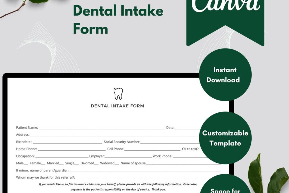 Professional Dental Intake Form Client Informed Consent Form Dental Office Paperwork Template Digital Intake Sheet Dentist Office Intake Etsy