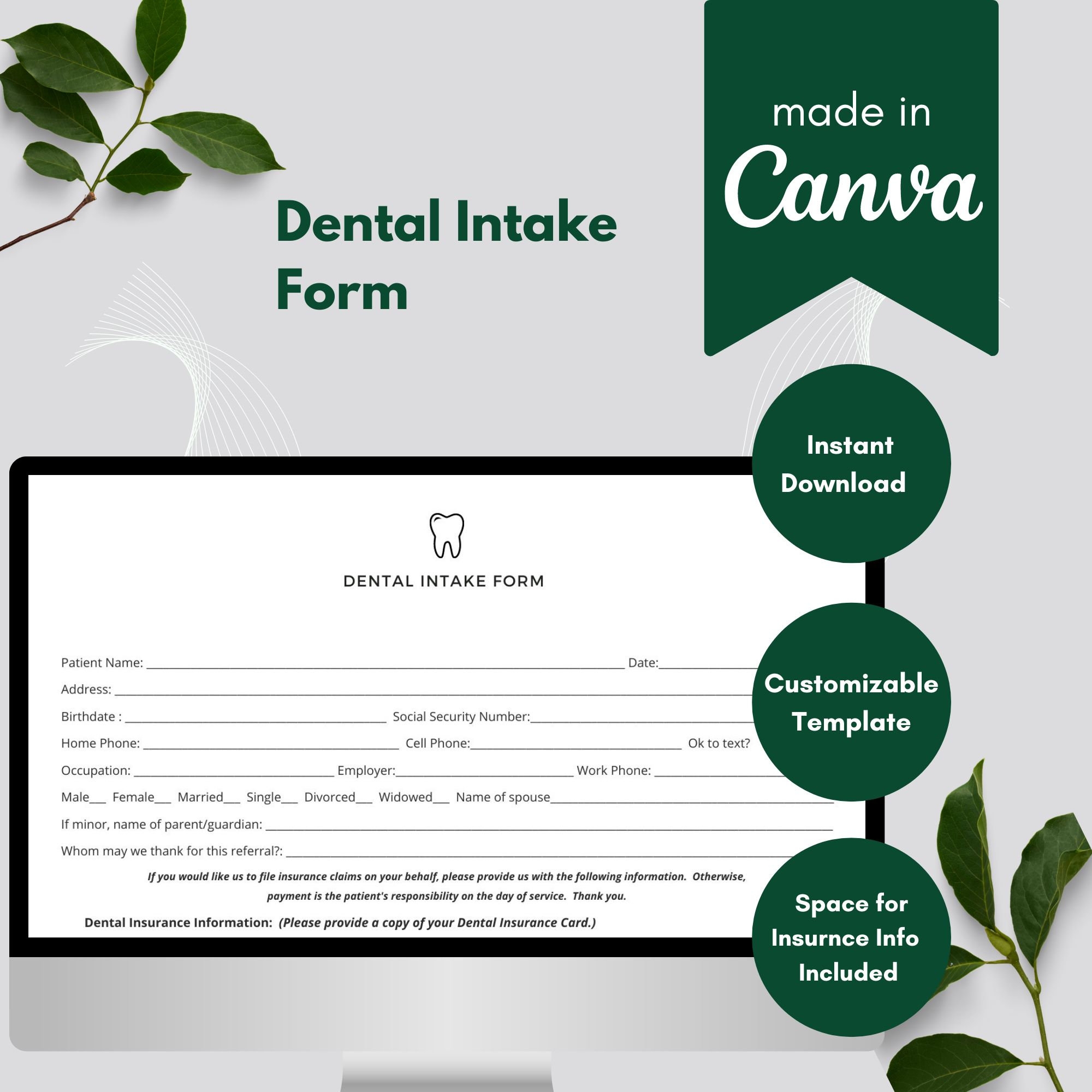 Professional Dental Intake Form Client Informed Consent Form 
