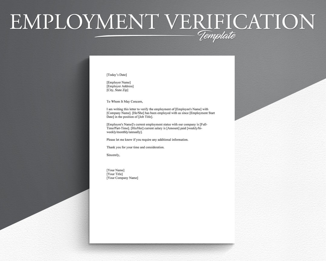 Professional Employment Verification Letter Template Google Docs microsoft Word Job Verification Letter Etsy