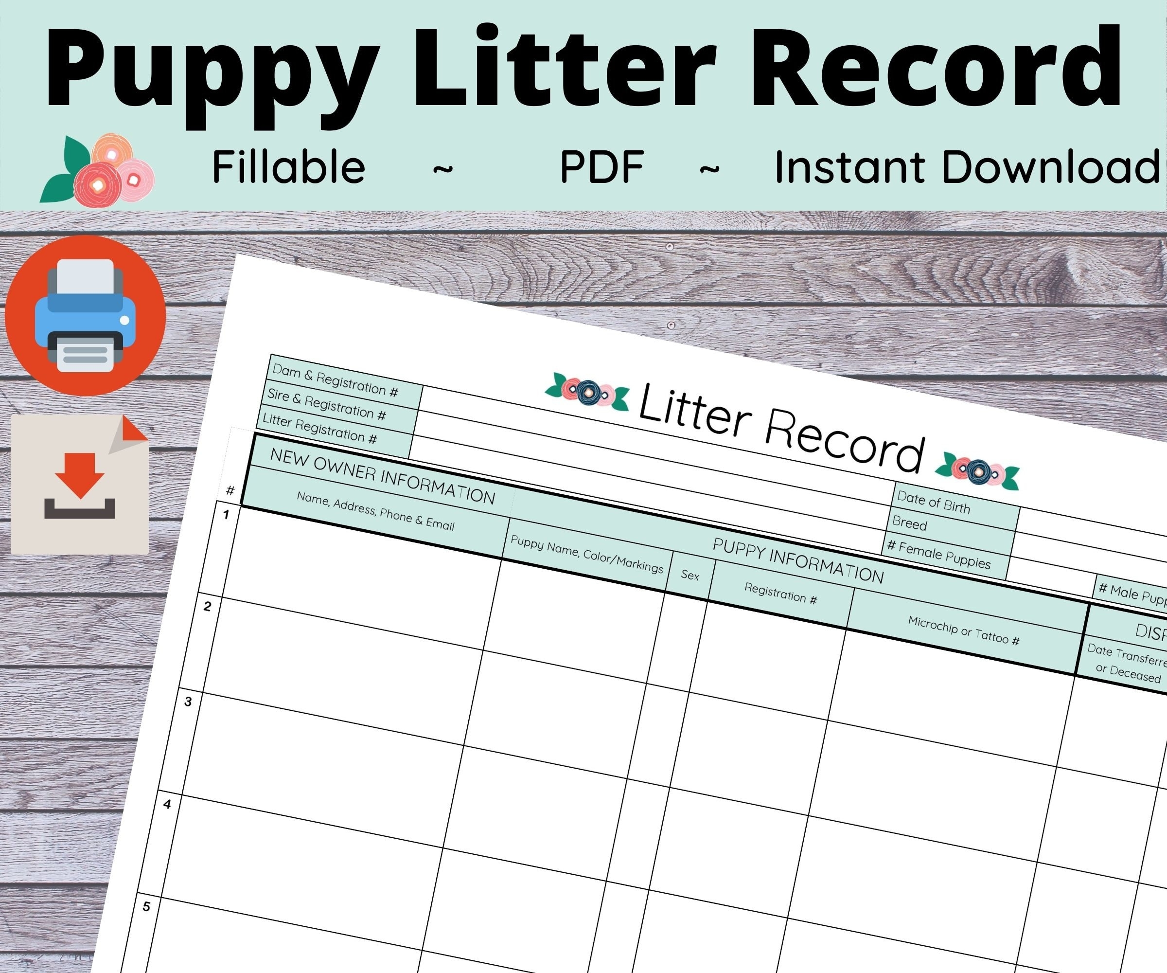 Puppy Litter Record AKC Breeder Forms Etsy Canada
