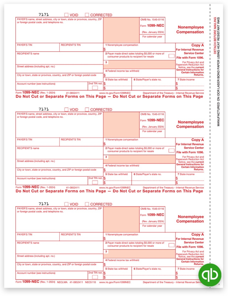 QuickBooks 1099 NEC Form Copy A Federal