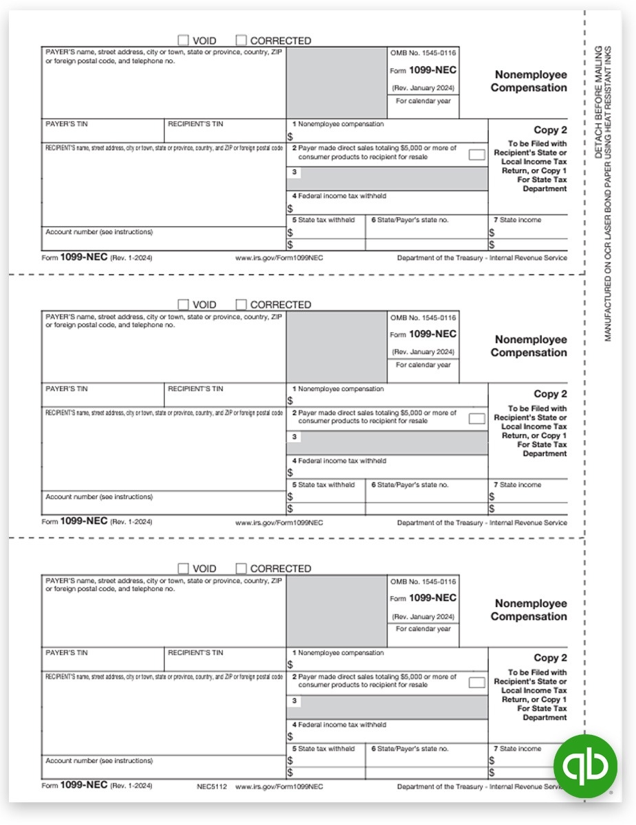 QuickBooks 1099 NEC Form Payer Copy 2 DiscountTaxForms