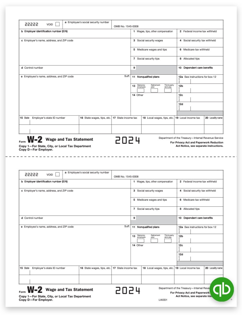 Quickbooks W2 Tax Form Copy 1 D For Employer
