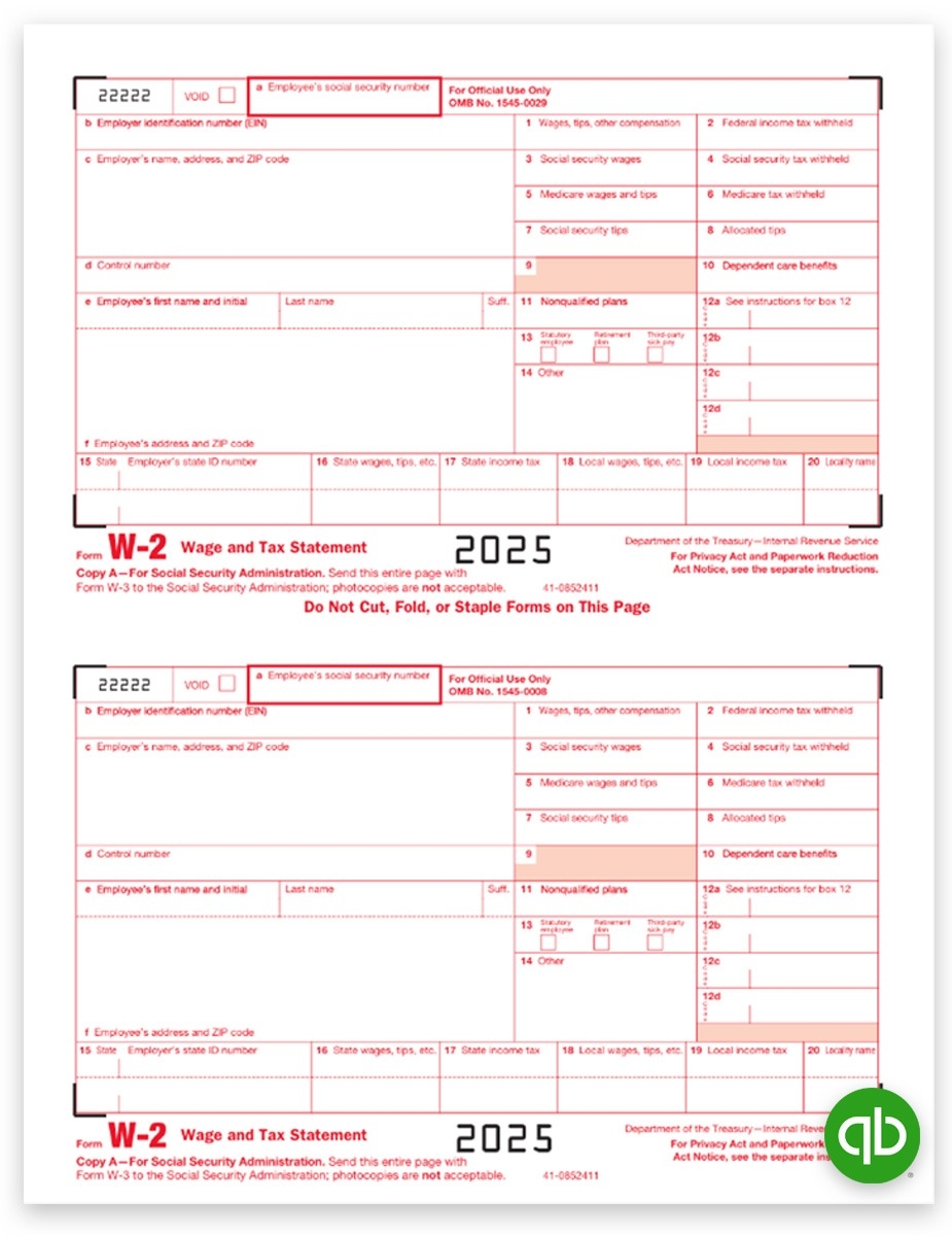 QuickBooks W2 Tax Form Copy A Federal 2025 DiscountTaxForms