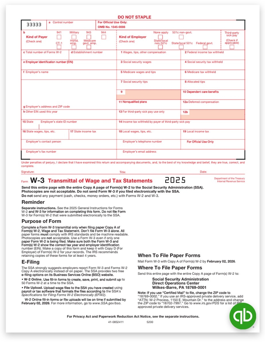 QuickBooks W2 Tax Forms Set 2up Format Discount Tax Forms