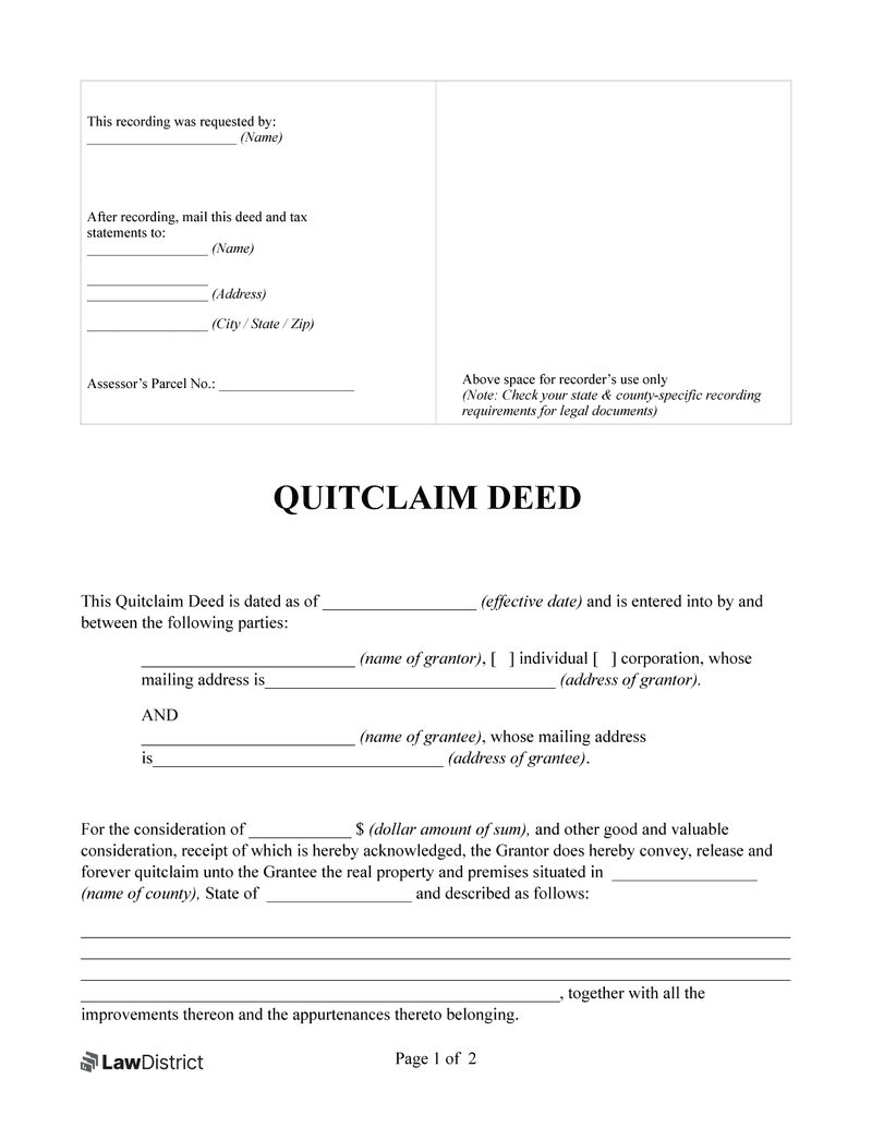 Quitclaim Deed For All US States PDF U0026 Sample LawDistrict