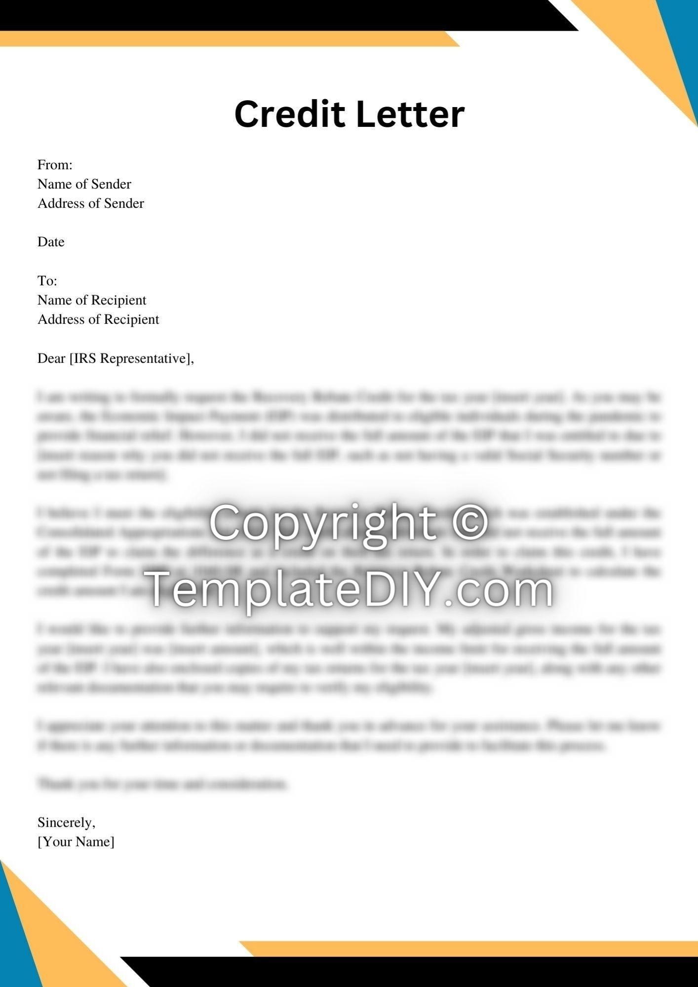 Recovery Rebate Credit Letter Sample Template And Examples