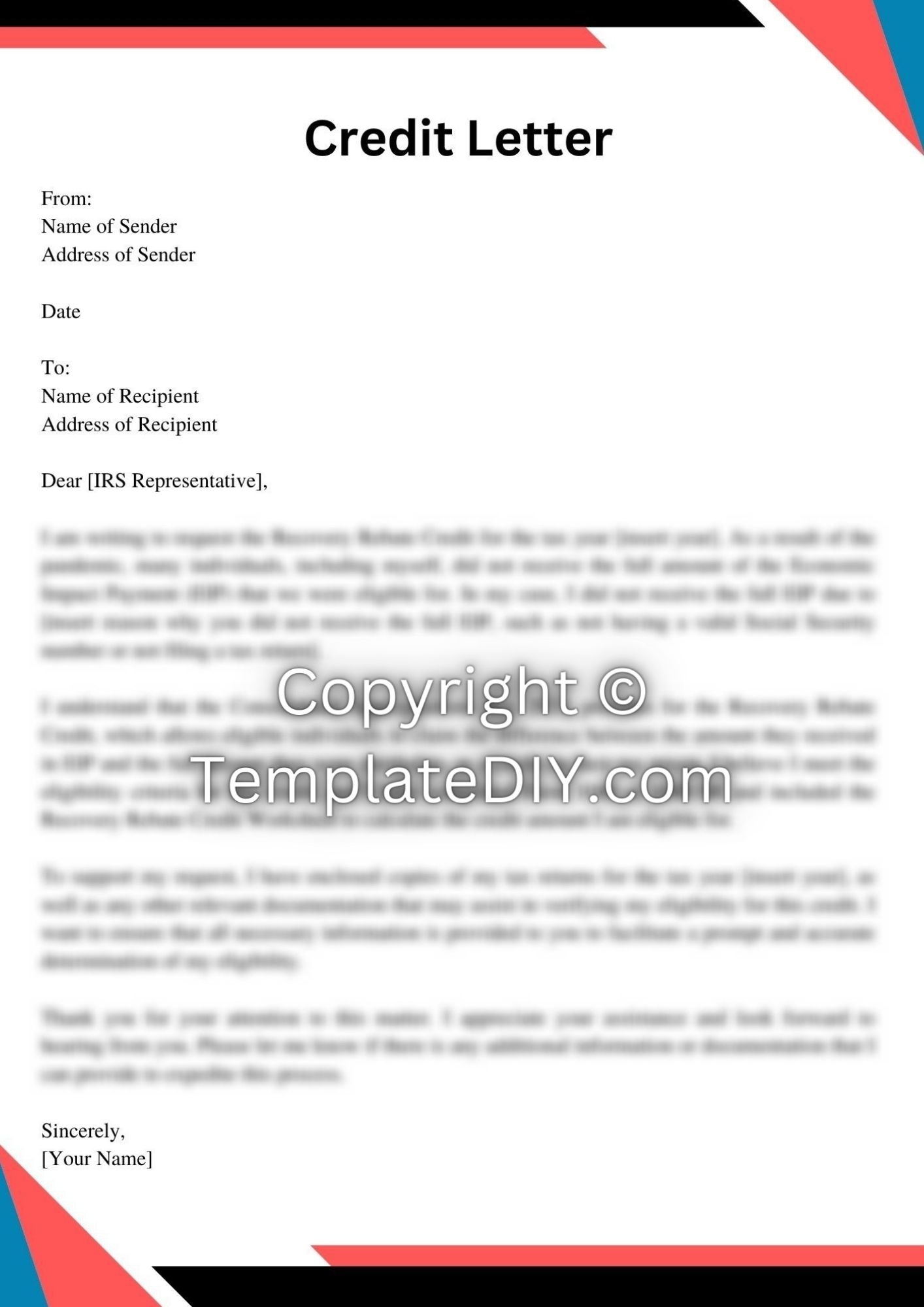 Recovery Rebate Credit Letter Sample Template And Examples