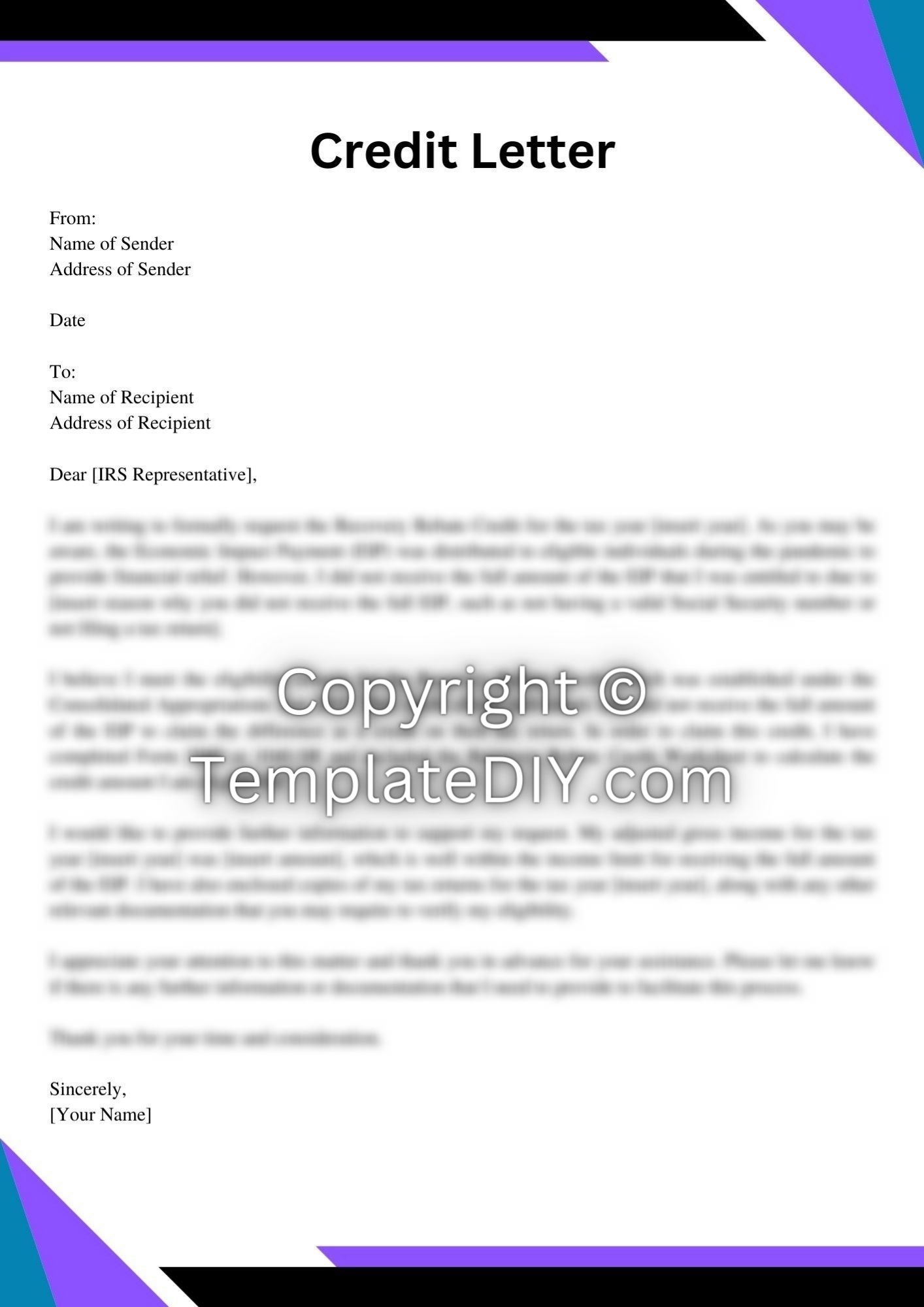 Recovery Rebate Credit Letter Sample Template And Examples