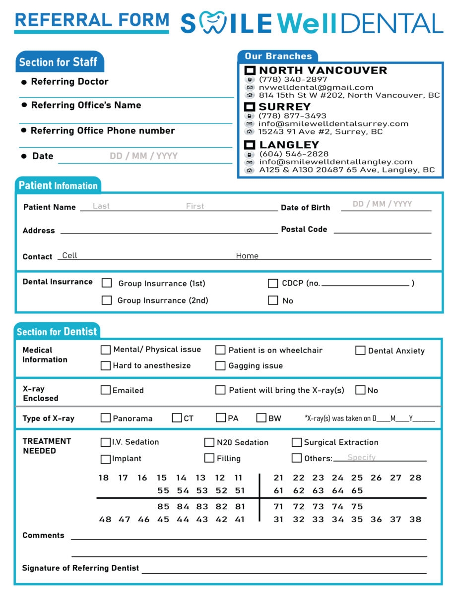 REFERRAL FORM Smile Well Dental Langley