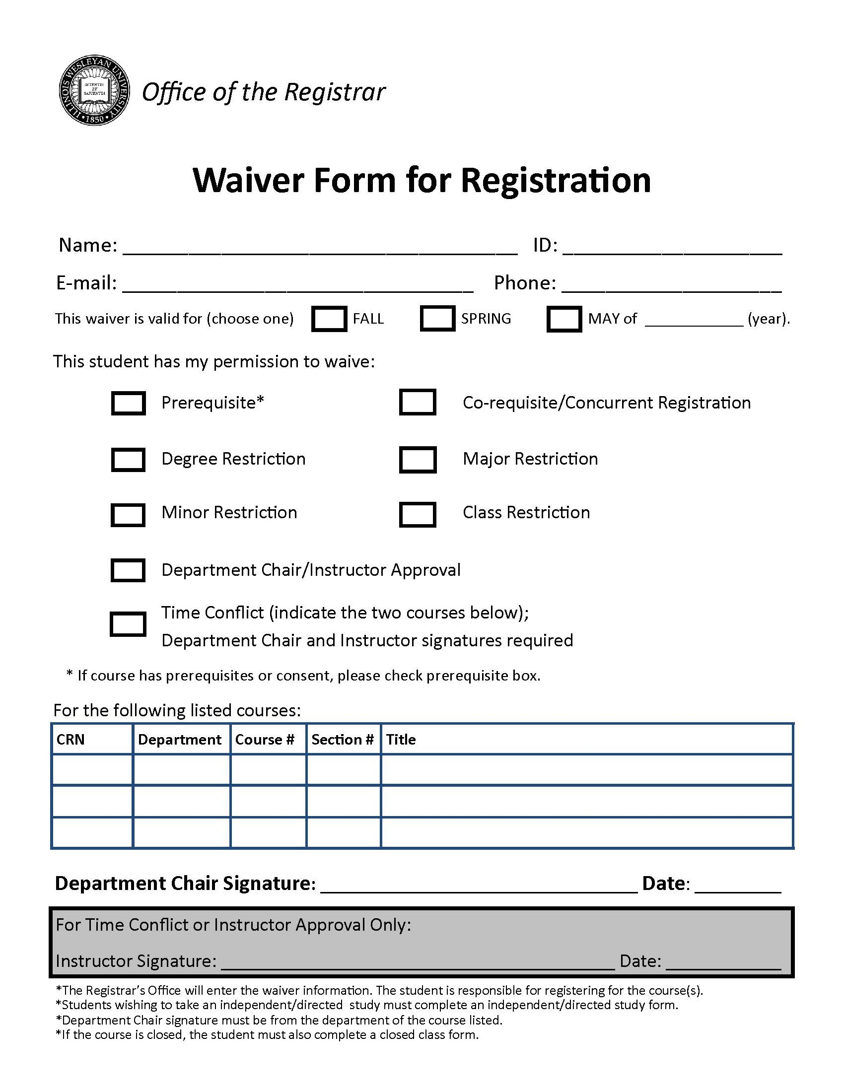 Registrar s Office Forms