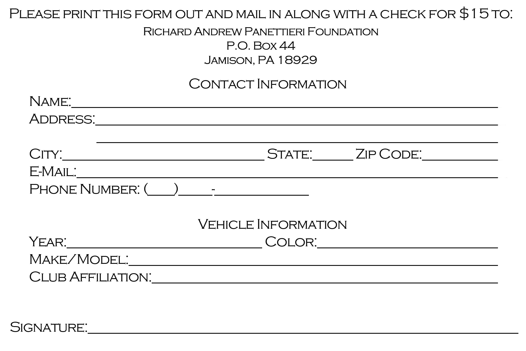 Registration Form 4uDrew Benefit Car Show