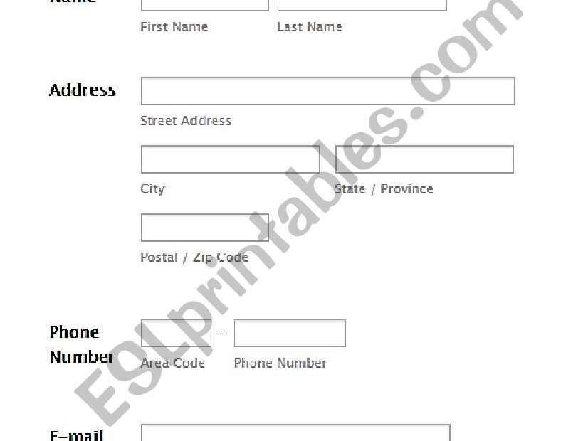 Registration Form ESL Worksheet By Jenniferbjensen