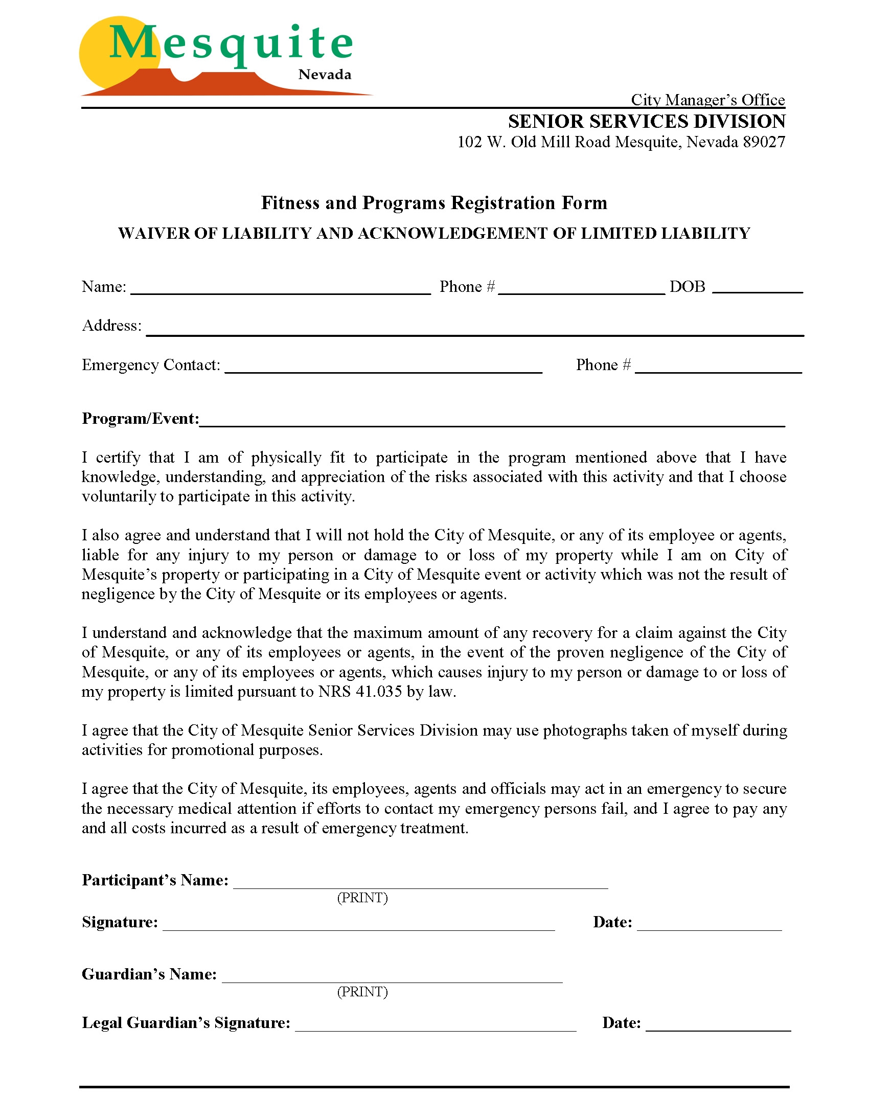 Registration Form Liability Waiver 