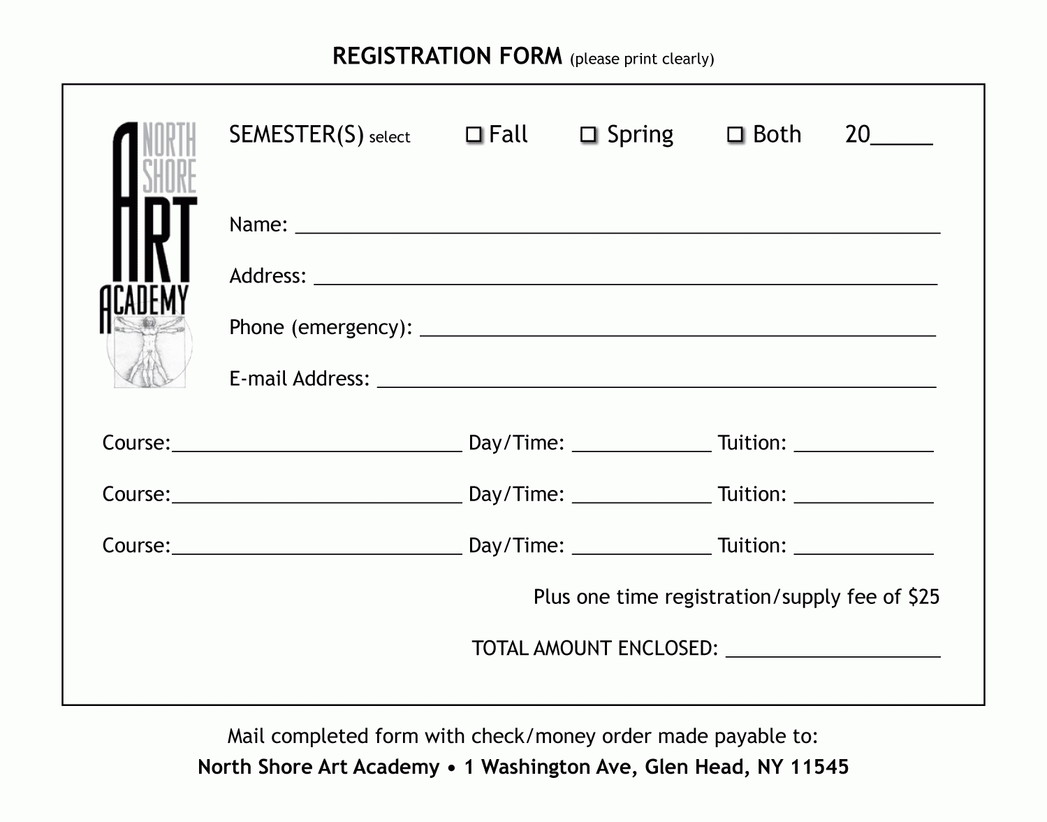 Registration Form North Shore Art Academy