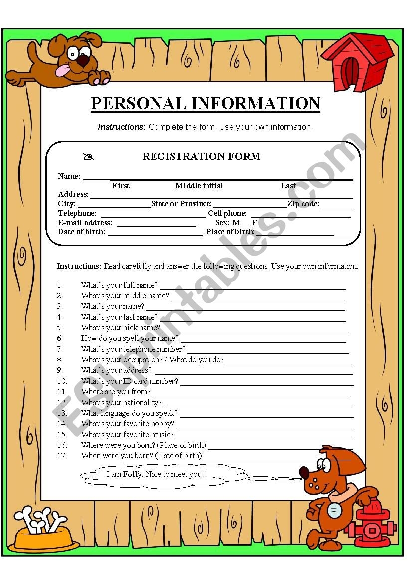 Registration Form Personal Information ESL Worksheet By MIGUEL PZ