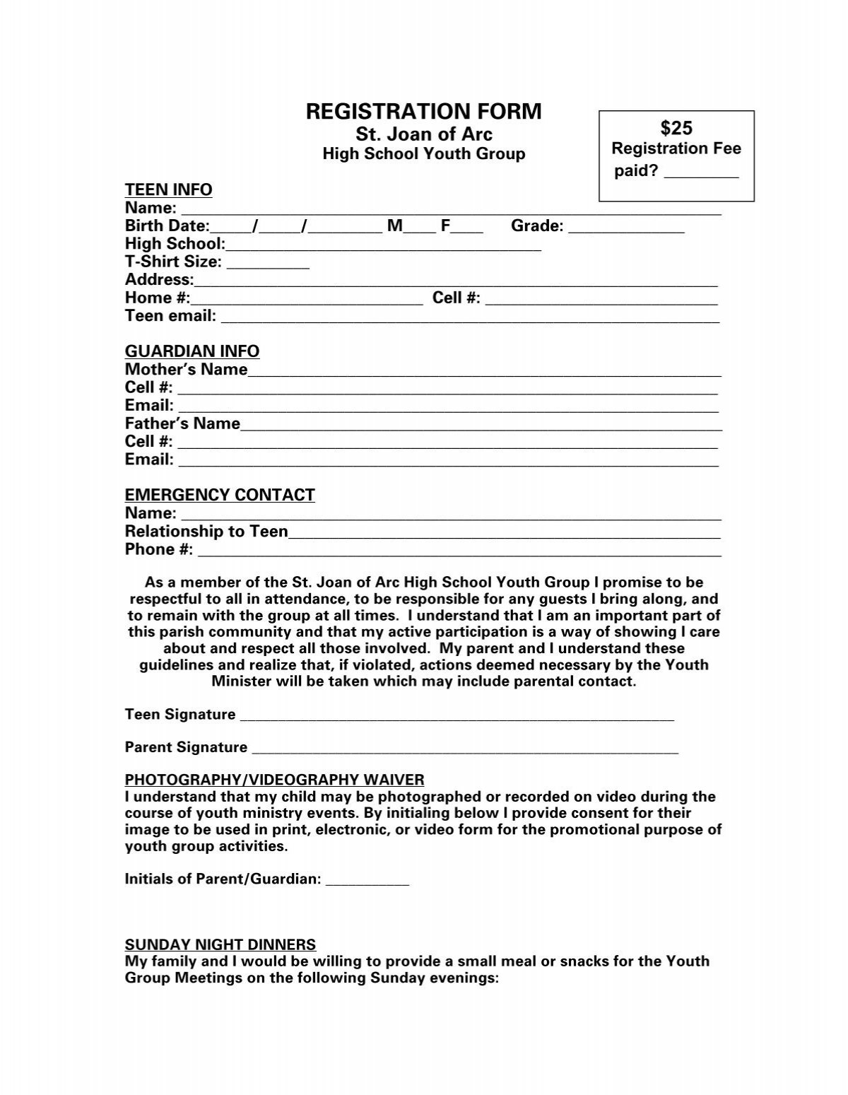 REGISTRATION FORM St Joan Of Arc Catholic Church