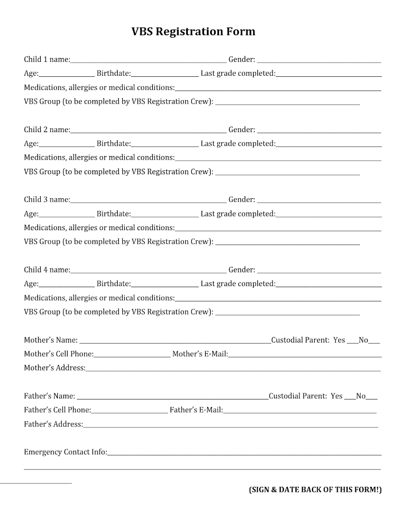 Registration Forms For Vbs Form