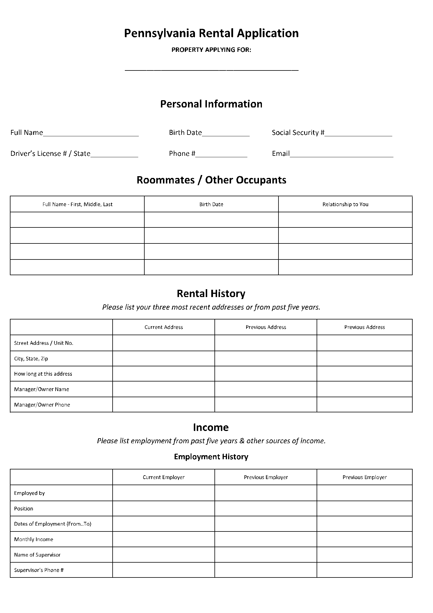 Rental Application Form Template 2024 Download docx Business Worksheets Library