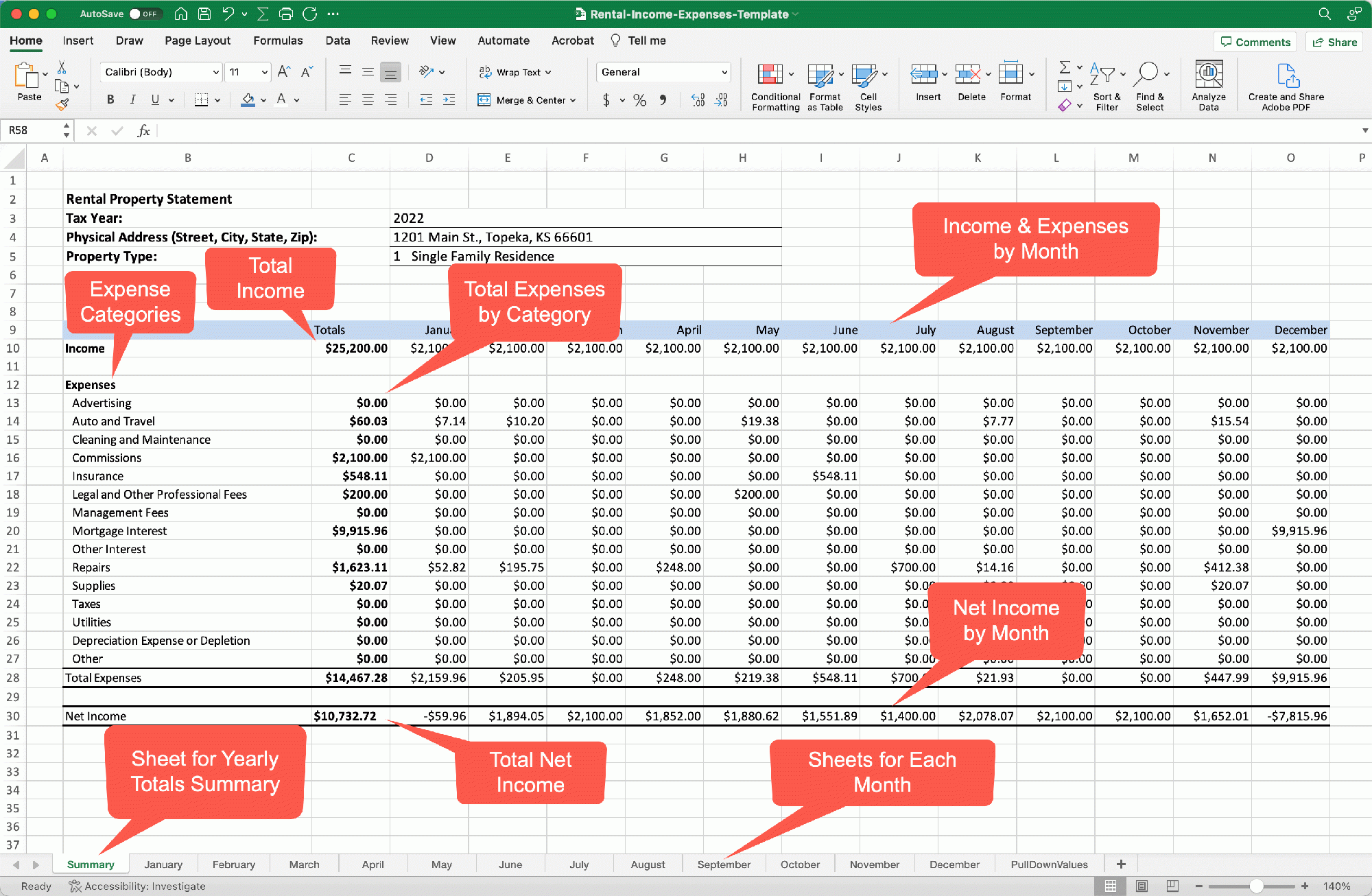 Rental Property Income U0026 Expenses Spreadsheet Worksheets Library