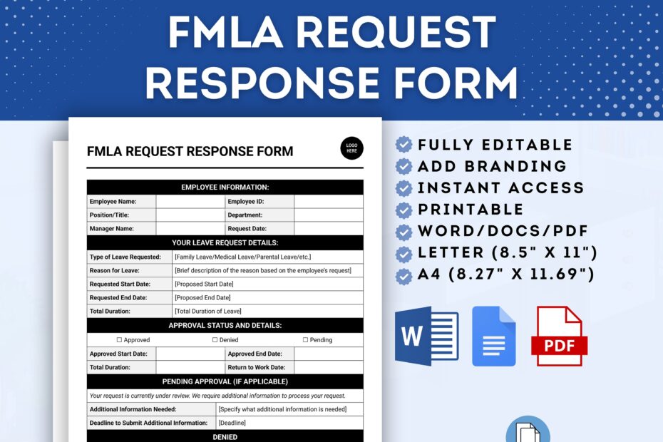 Response To Employee Request For Family Or Medical Leave Form Template FMLA Leave Response Form Employee Leave Request Response Form Etsy