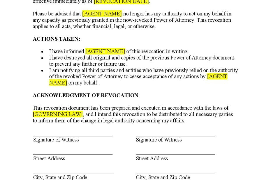 Revocation Of Power Of Attorney Template Free Download Easy Legal Docs