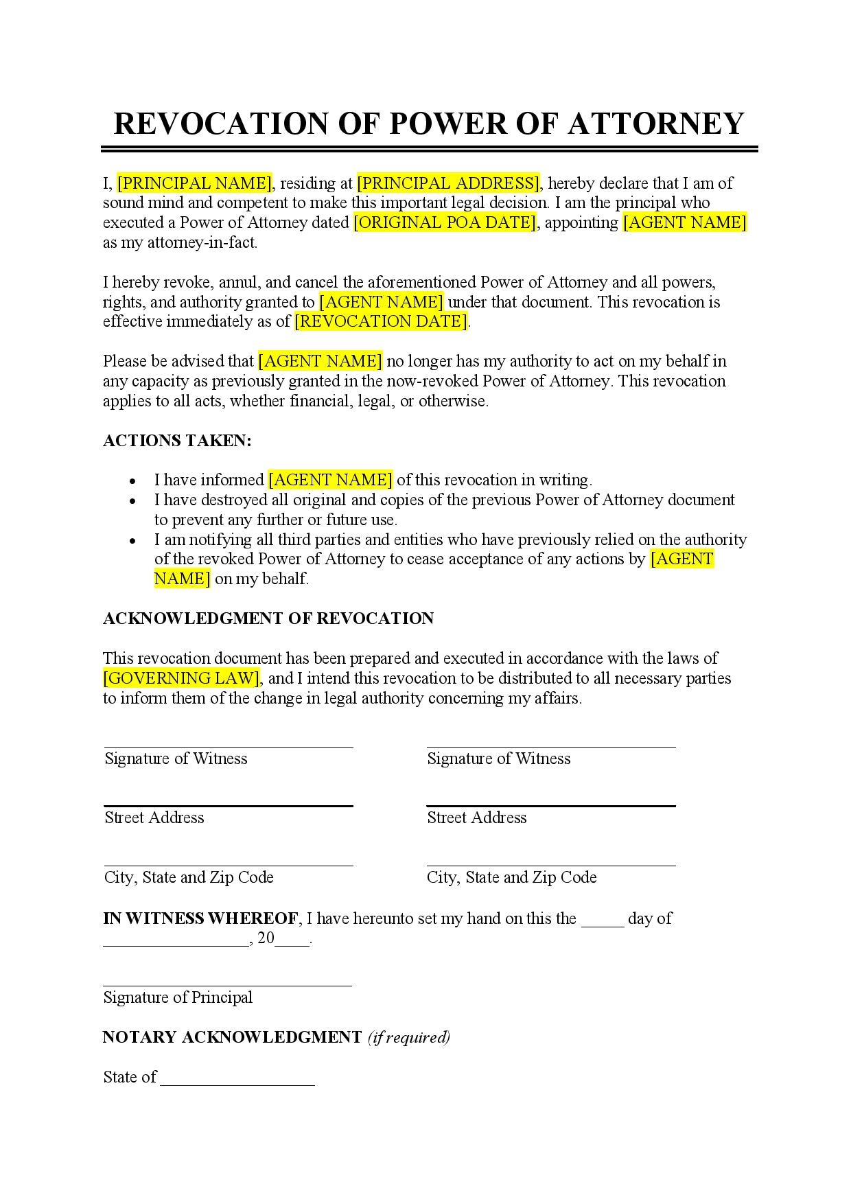 Revocation Of Power Of Attorney Template Free Download Easy Legal Docs