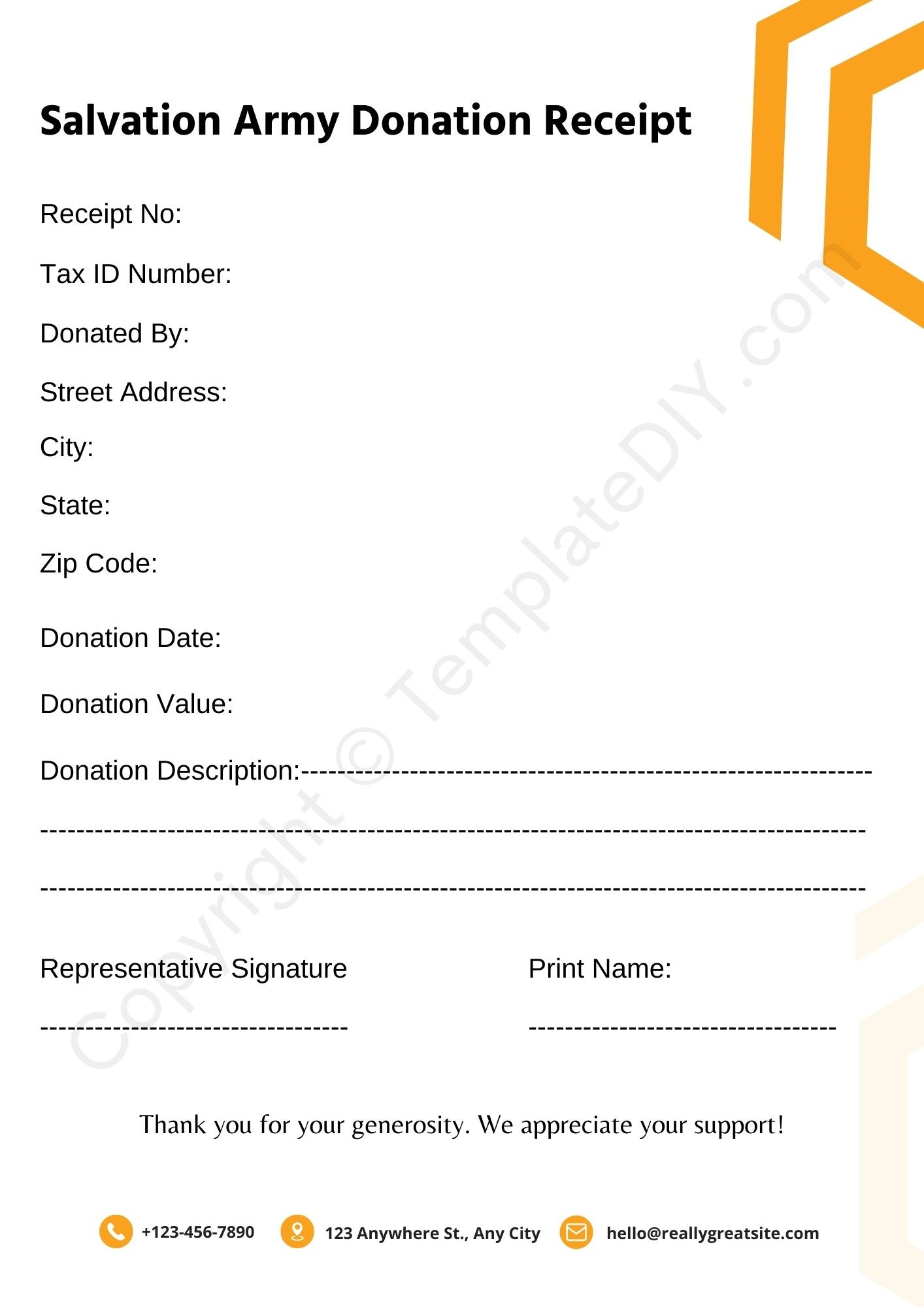 Salvation Army Donation Receipt Template Printable Pdf Word Worksheets Library