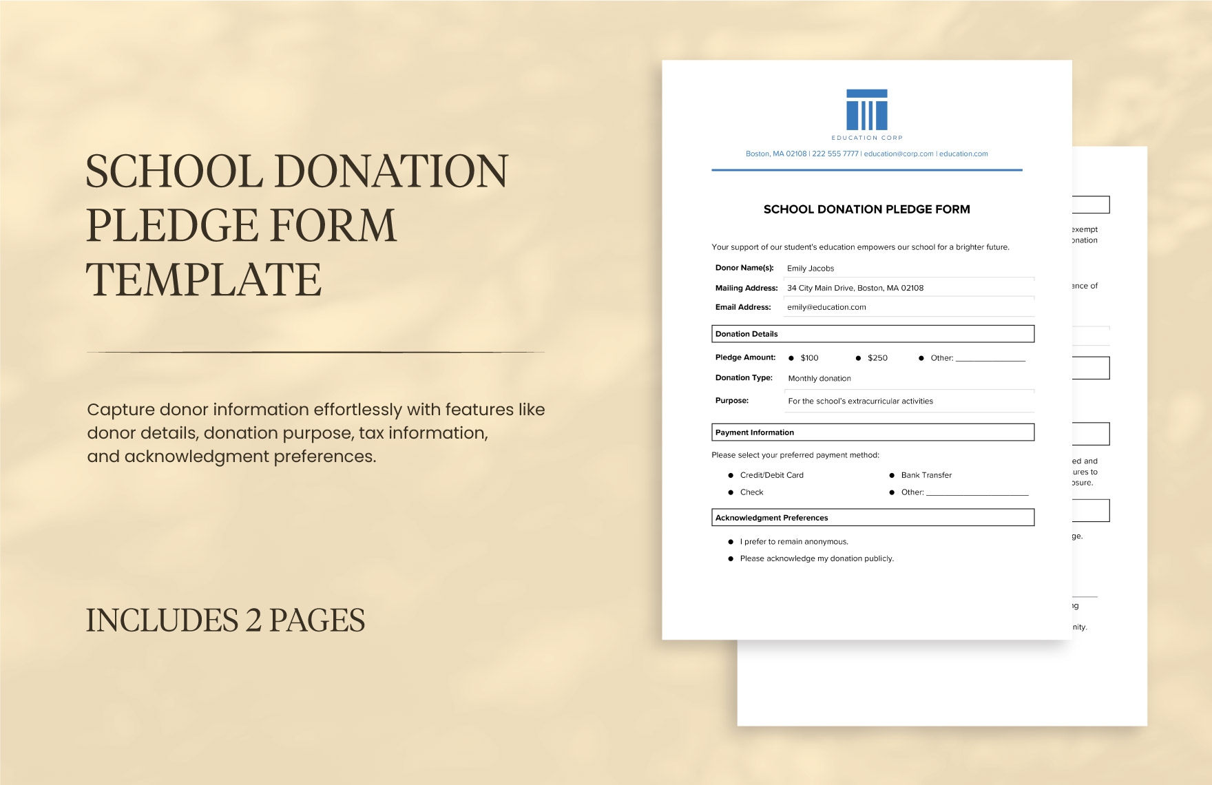 School Donation Pledge Form Template In Word PDF Google Docs 