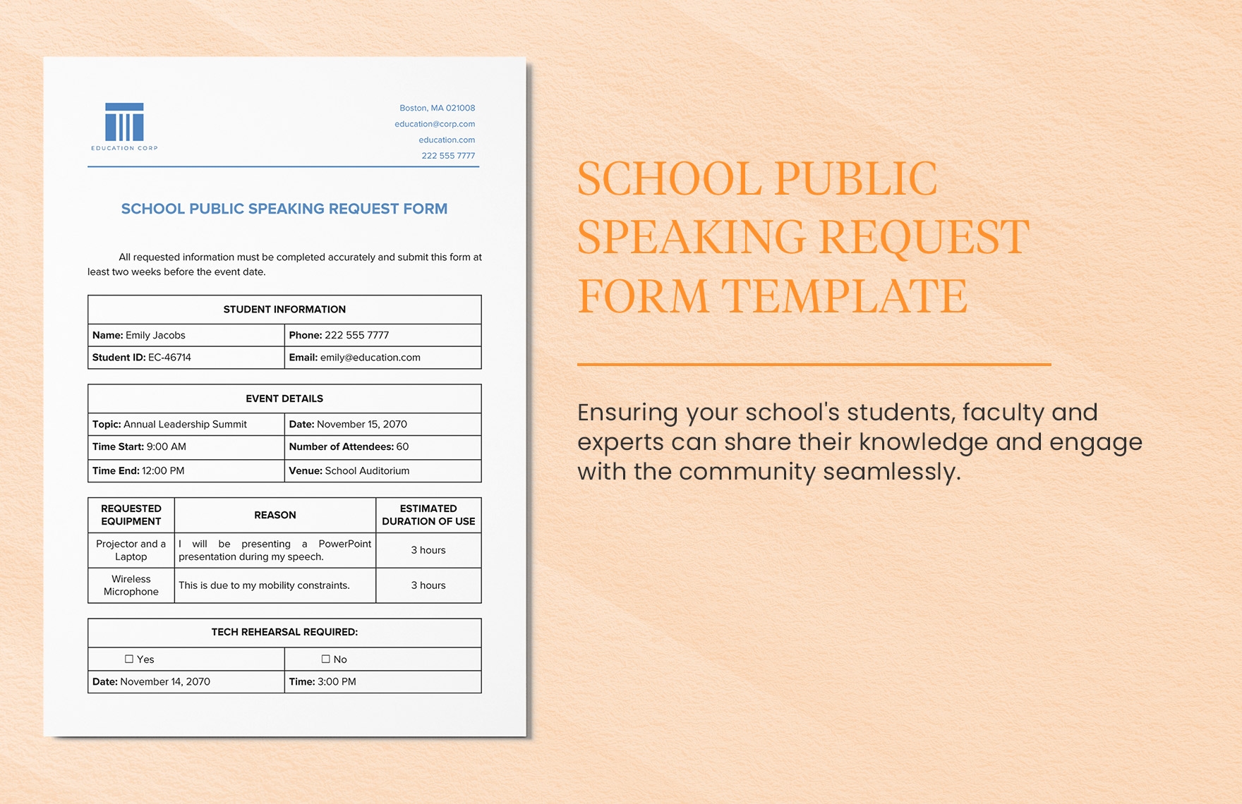 School Public Speaking Request Form Template In Word PDF Google 