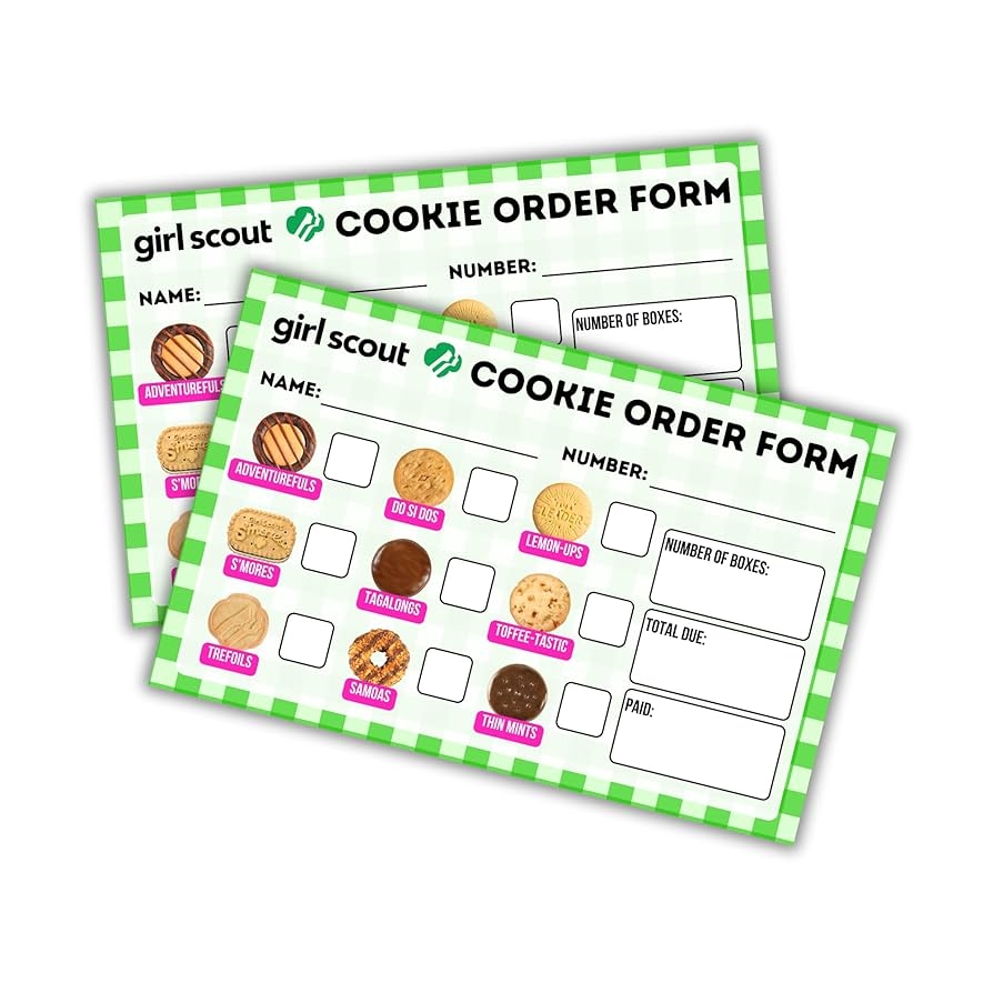 Scout Cookie Order Forms 50 Pk 5 5 X 8 5 Papers Green Checkered Thanks For Supporting Troop Number Enjoy Your Girl Cookies Troop Leader Daisy 