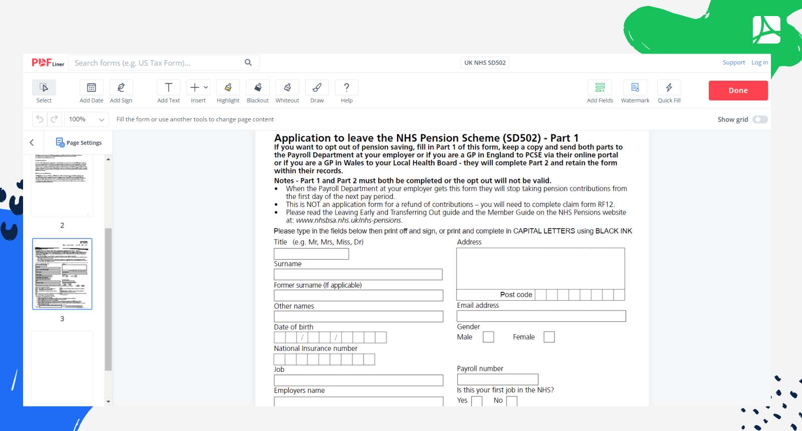 SD502 NHS Pension Opt Out Form PDF Template PDFLiner