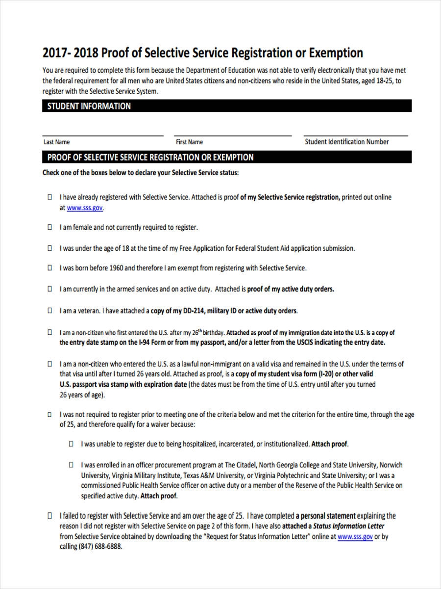 Selective Service Forms Form