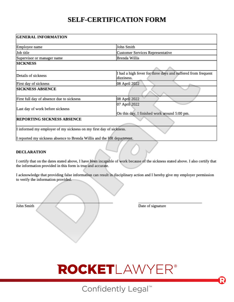 Self Certification Form Template U0026 FAQs Rocket Lawyer UK