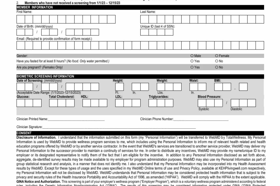 Sharecare Biometric Screening Form