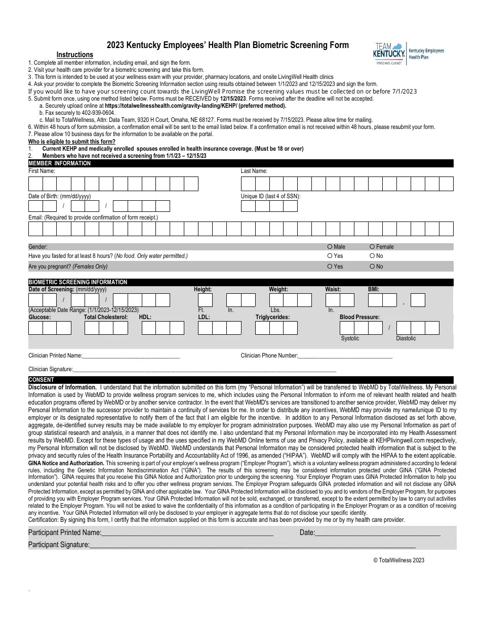 Sharecare Biometric Screening Form