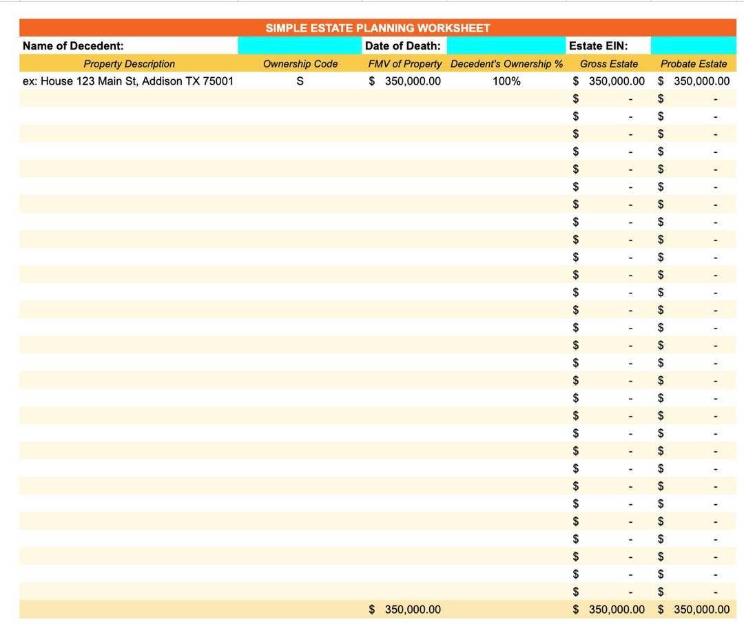 Simple Estate Planning Worksheet Printable Estate Inventory Worksheet Pdf Estate Inventory Form Estate Inventory Template Excel Sheet Etsy