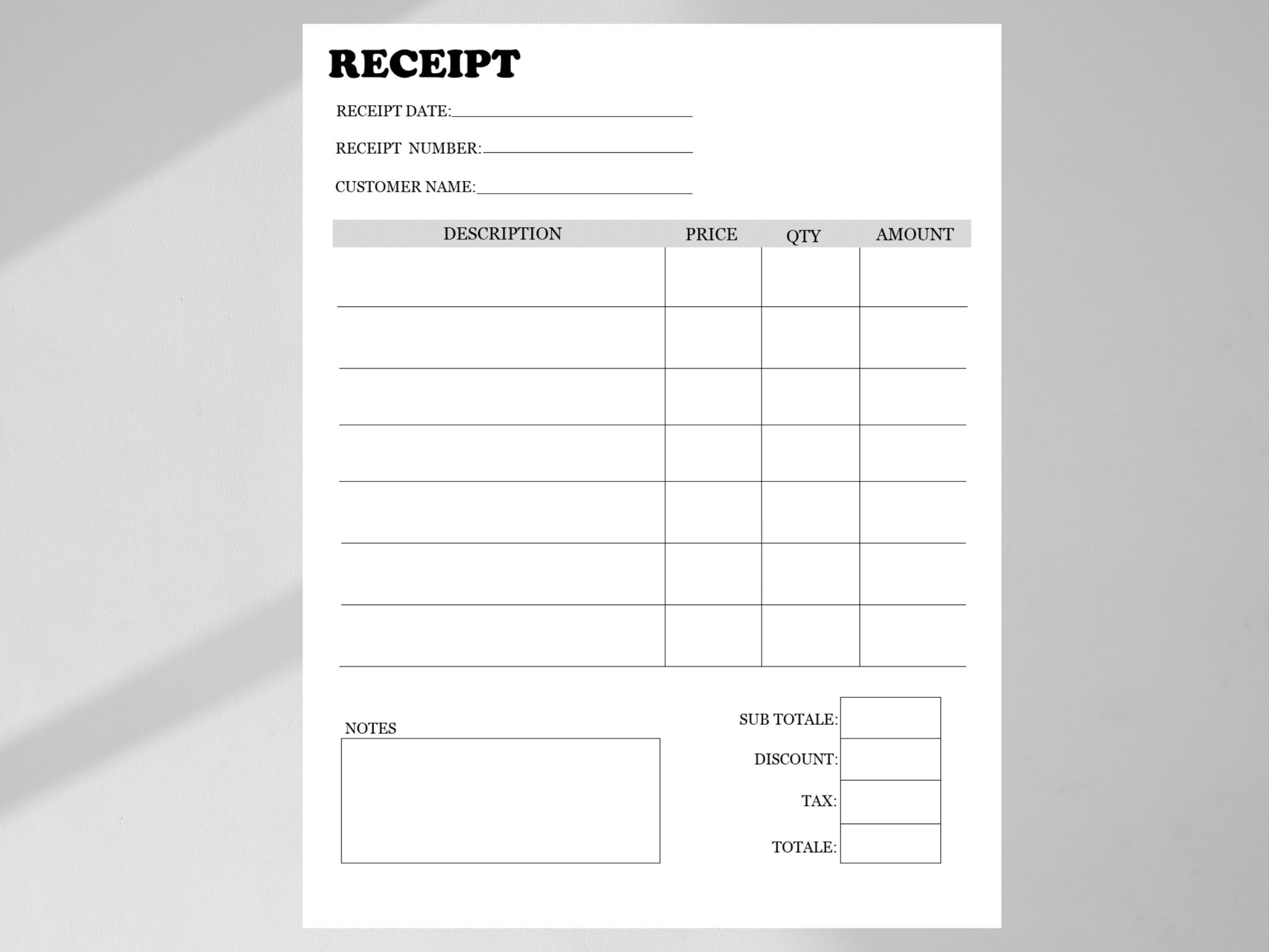 Simple Printable Receipt Form small Business Receipt sales Receipt Etsy
