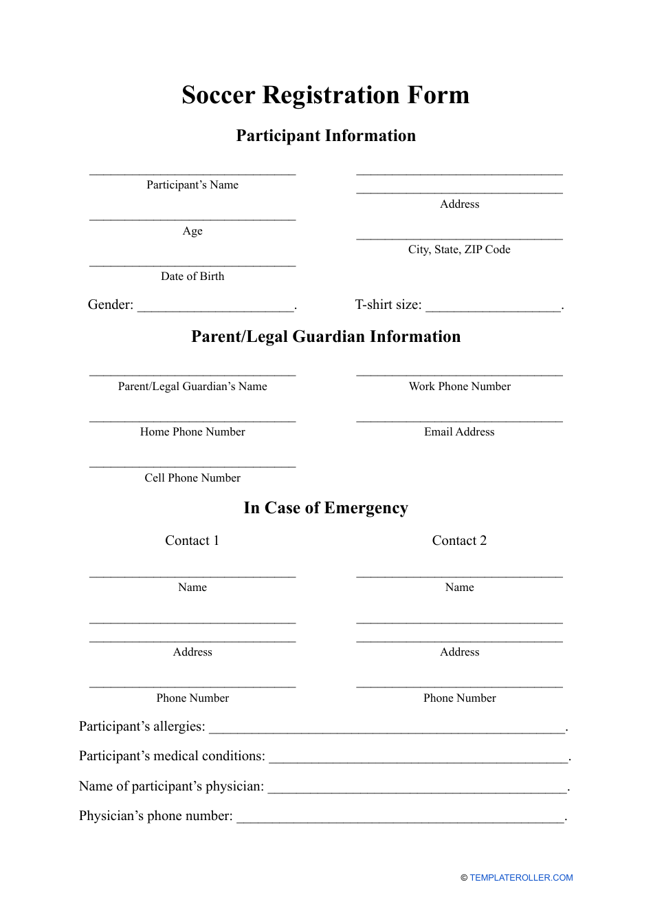 Soccer Registration Form Fill Out Sign Online And Download PDF Templateroller