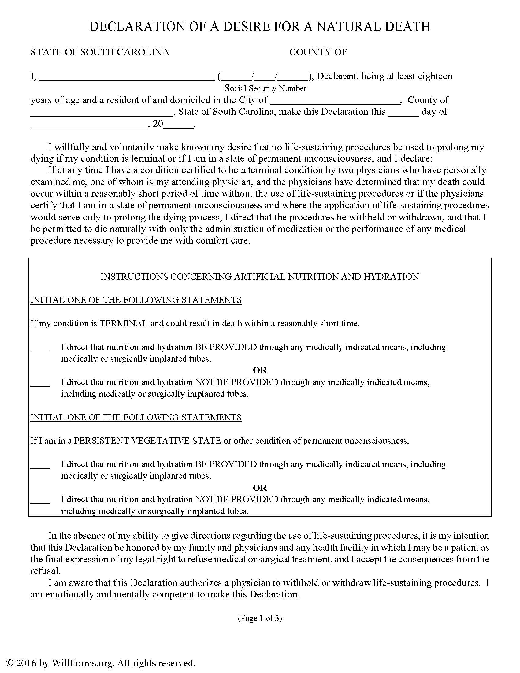 South Carolina Will Forms Last Will And Testament Living Will Archives Will Forms Will Forms