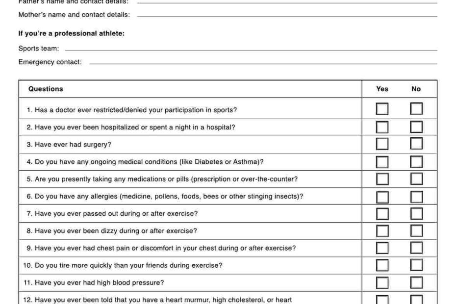 Sports Physical Form U0026 Example Free PDF Download