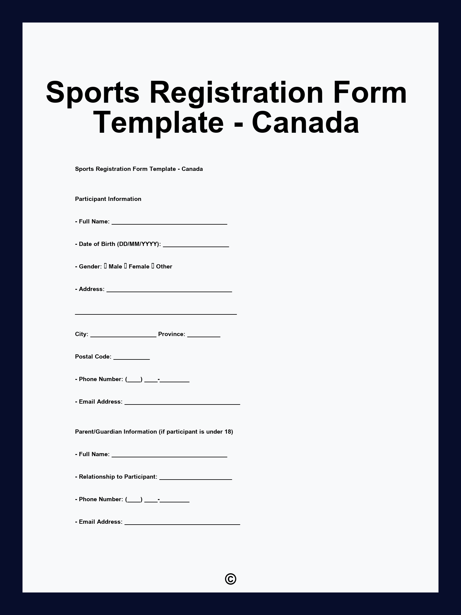 Sports Registration Form Template Canada