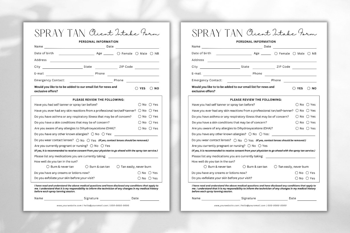 Spray Tan Client Intake U0026 Consent Form Template 2682404 