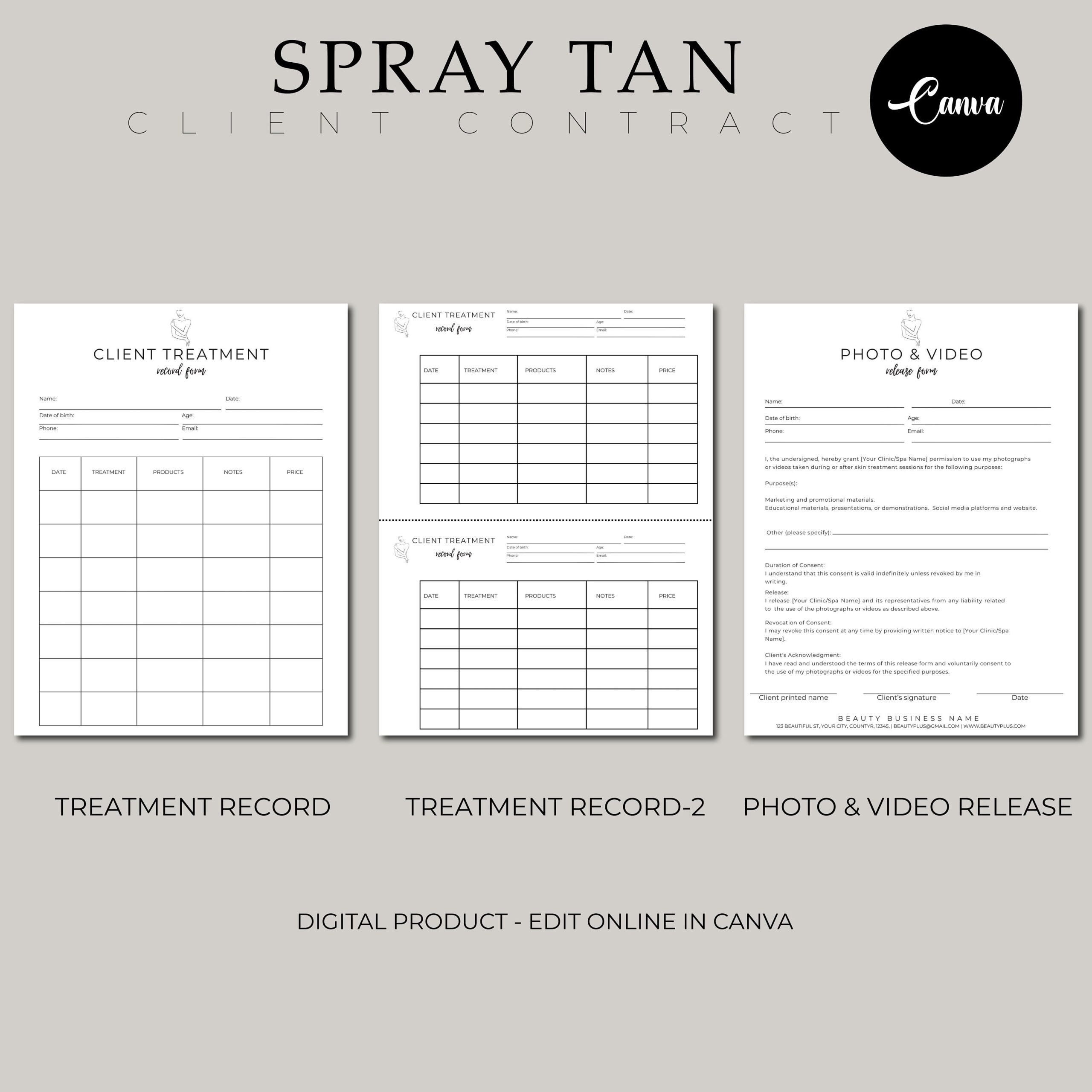 Spray Tan Consent Form Tanning Consent Spa Forms Tanning Salon 