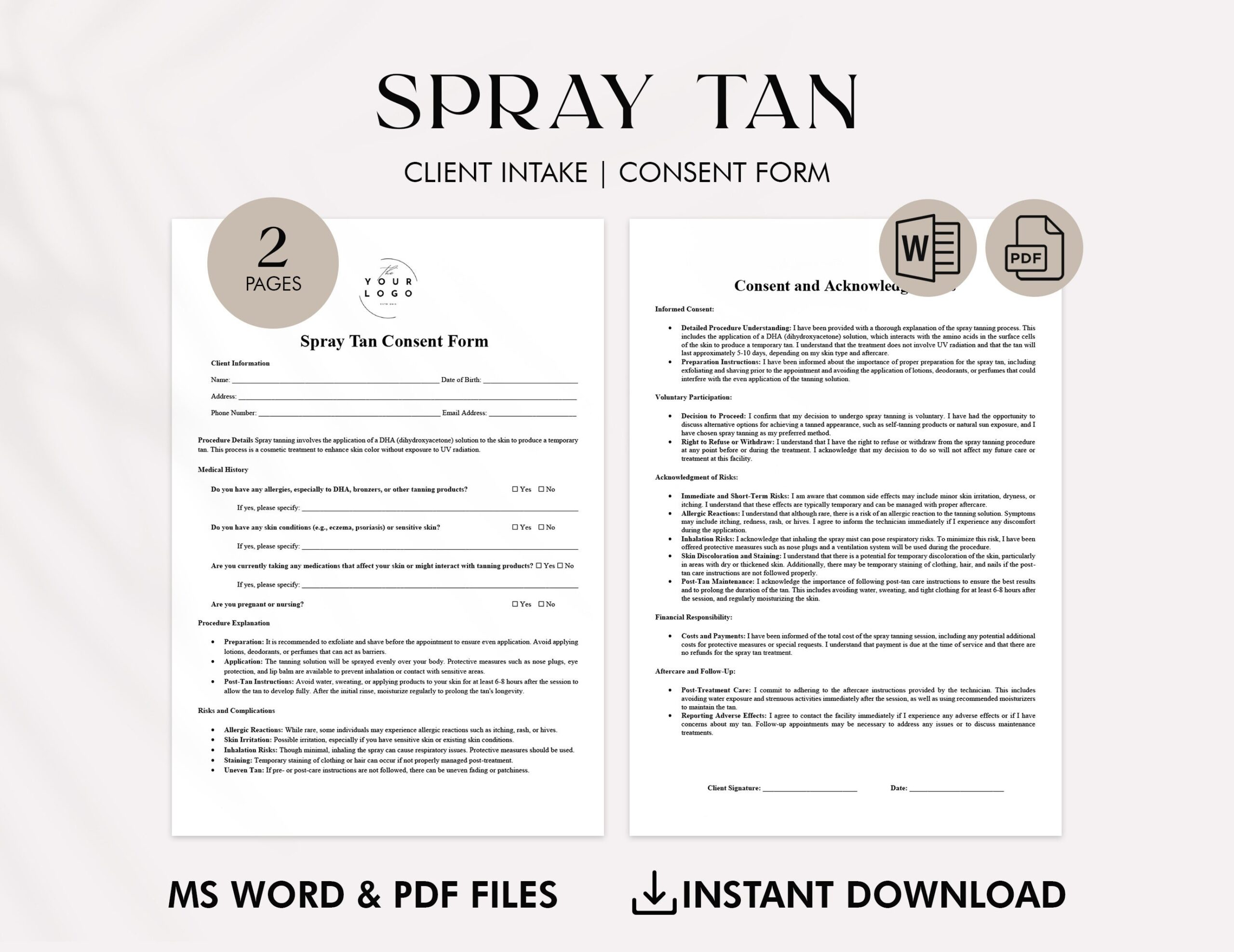 Spray Tan Consent Form Template Customizable Tanning Salon Form 