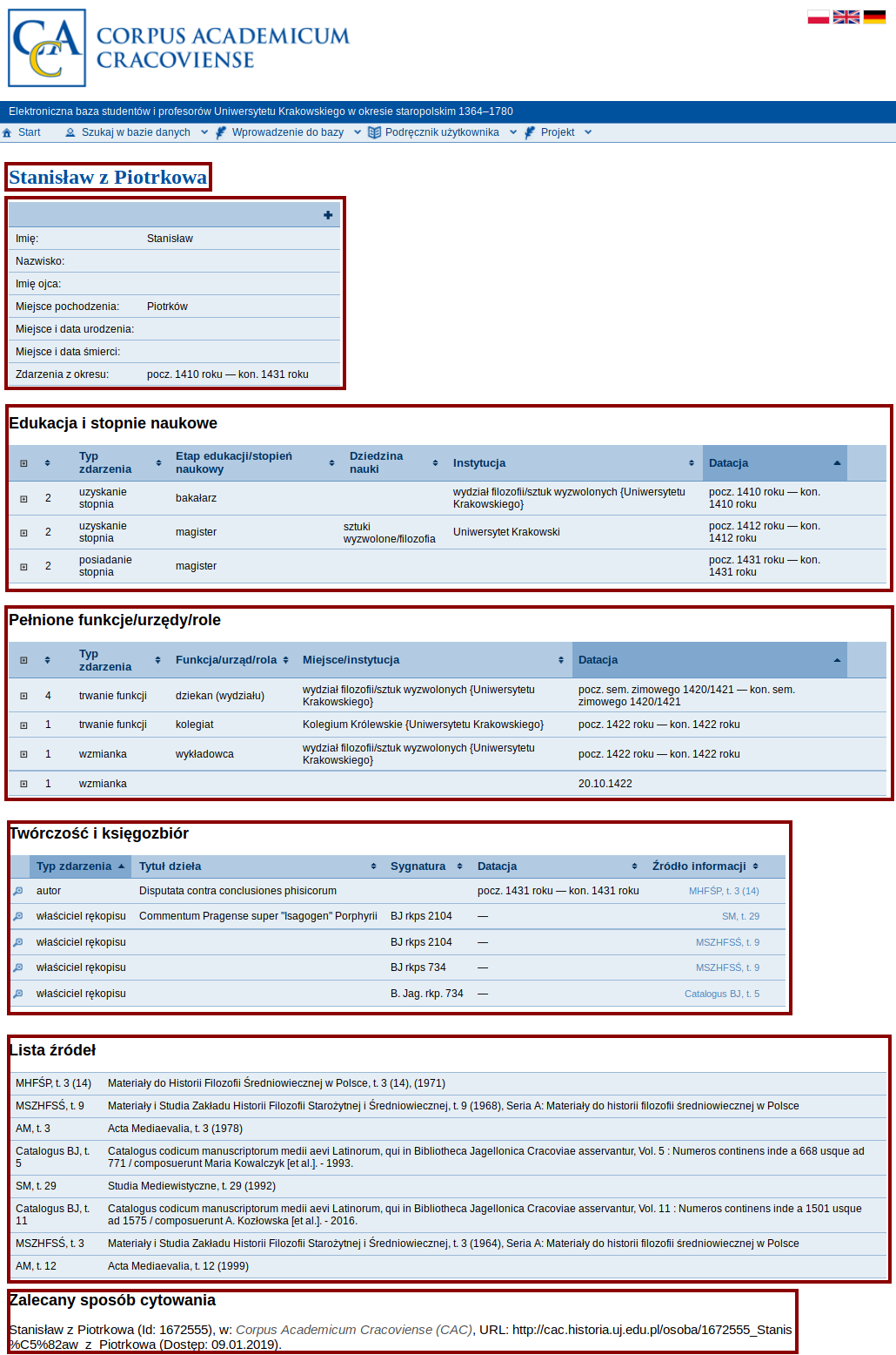 Struktura Rekordu I Jego Modu y Corpus Academicum Cracoviense